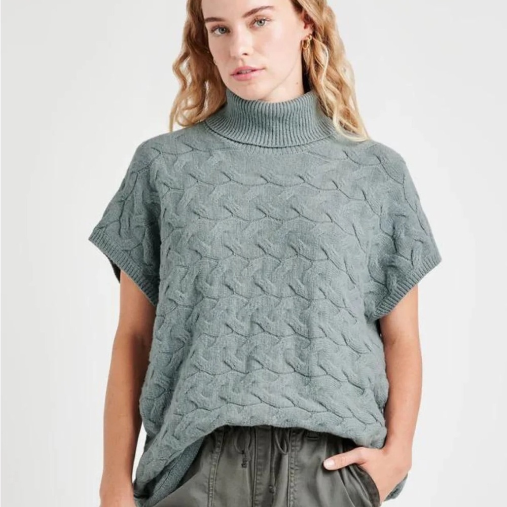 NWT SPLENDID Liliana Cashblend Turtleneck Sweater Oversized Cable Dusty Teal - M